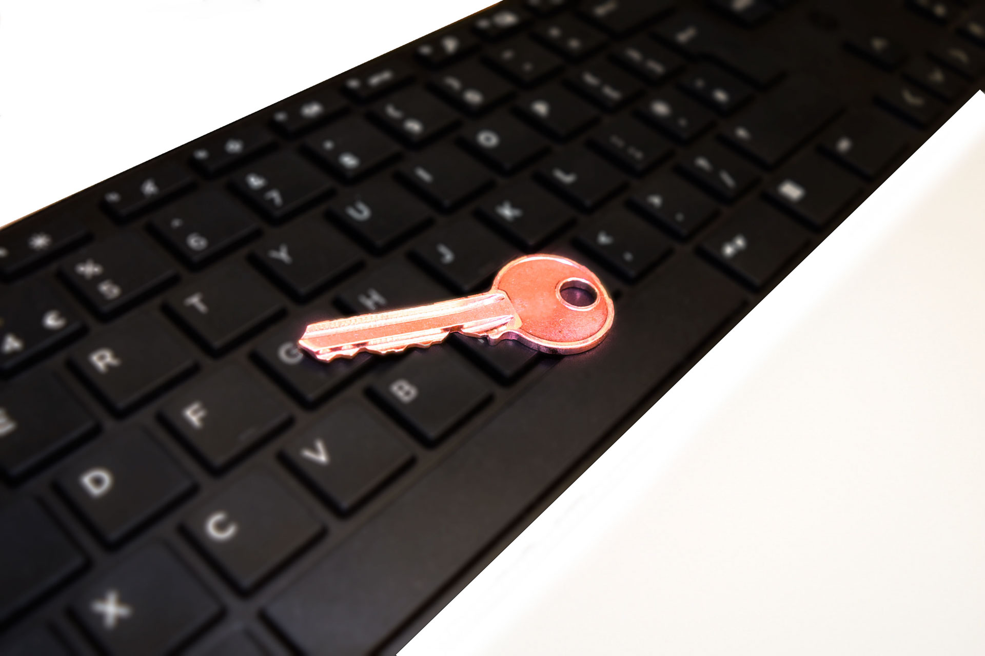 A close-up view of a computer keyboard showing the keys